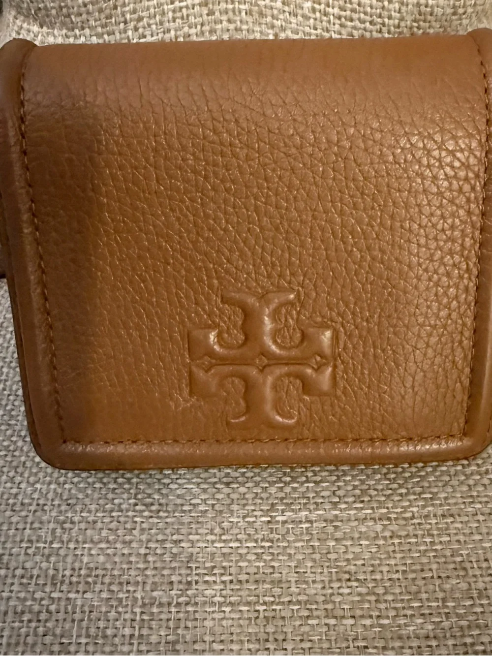 Tory Burch Thea Moose Brown Pebbled Leather Card Wallet